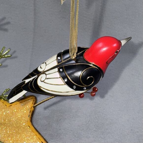 Hallmark 2016 Red-Headed Woodpecker Beauty of Birds Cloisonné Style Ornament - Picture 8 of 14